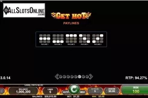 Paylines screen