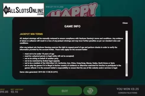 Info 4. Happy Scratch from Hacksaw Gaming