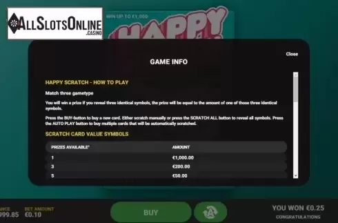 Info 1. Happy Scratch from Hacksaw Gaming