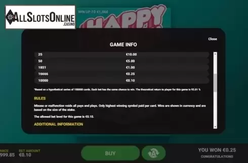 Info 2. Happy Scratch from Hacksaw Gaming