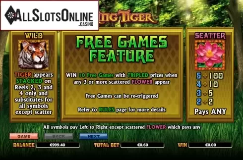 Paytable 1. King Tiger from NextGen