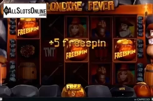 Free Spins screen. Klondike Fever from Capecod Gaming