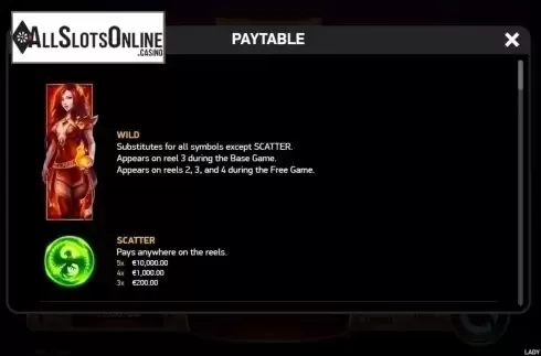 Paytable 1. Lady Phoenix from Ruby Play