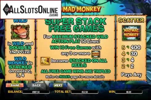 Paytable 1. Mad Mad Monkey from NextGen