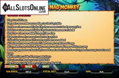Paytable 4. Mad Mad Monkey from NextGen
