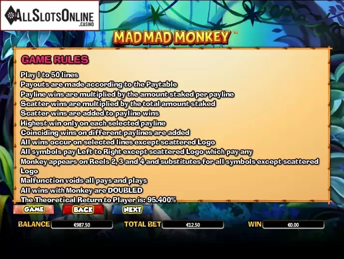 Paytable 4. Mad Mad Monkey from NextGen