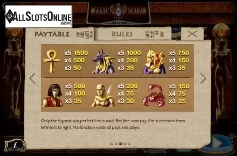 Paytable 3. Magic Scarab Reveal from Game360