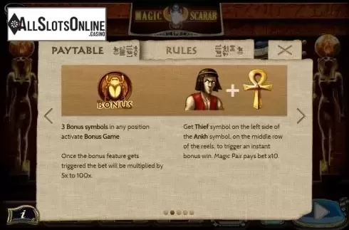 Paytable 2. Magic Scarab Reveal from Game360