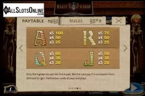 Paytable 4. Magic Scarab Reveal from Game360