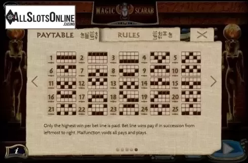 Paytable 5. Magic Scarab Reveal from Game360