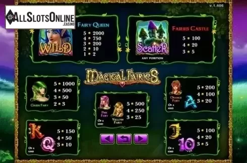 Paytable. Magical Fairies from GMW
