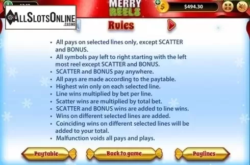 Paytable 1. Merry Reels from Bwin.Party