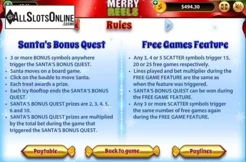 Paytable 2. Merry Reels from Bwin.Party