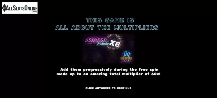 Start Screen. Miami Multiplier from Hacksaw Gaming