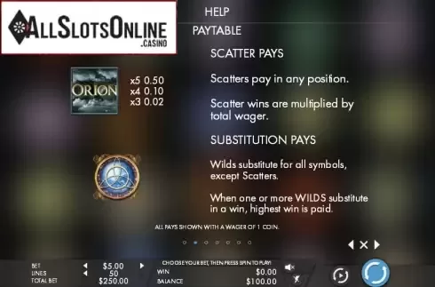 Paytable 2. Orion from Genesis