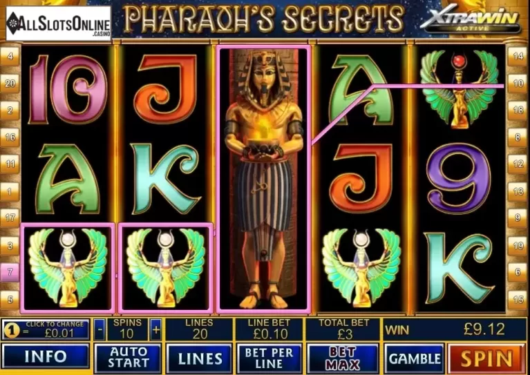 Wild Win screen. Pharaoh's Secrets from Playtech