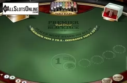 Game Screen. Premier High Streak Blackjack from Microgaming