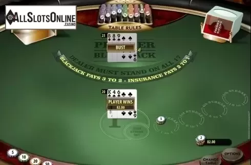 Game Screen. Premier High Streak Blackjack from Microgaming