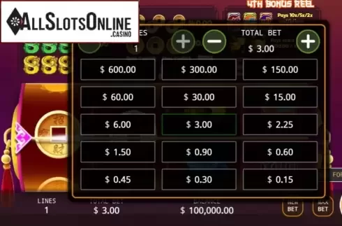 Pay Table. Quadruple Dragons from KA Gaming