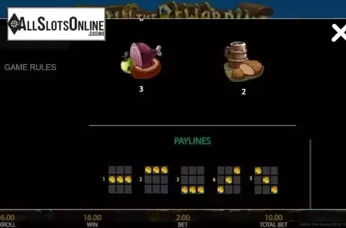Paytable and paylines screen