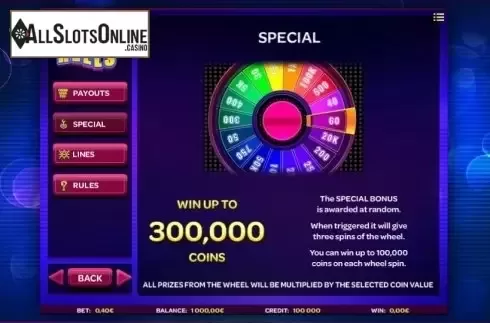 Paytable 2. Spin or Reels from iSoftBet
