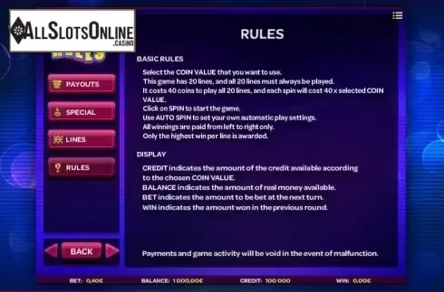 Paytable 4. Spin or Reels from iSoftBet