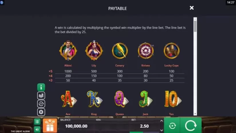 The Great Albini slot screenshot 2