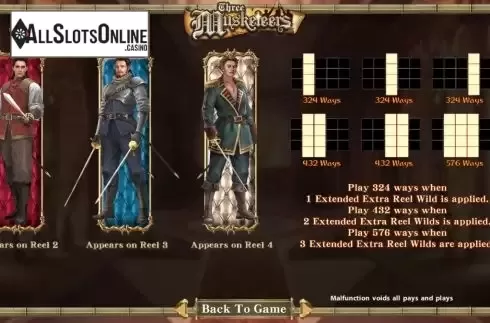 Ways to win screen. Three Musketeers (SimplePlay) from SimplePlay