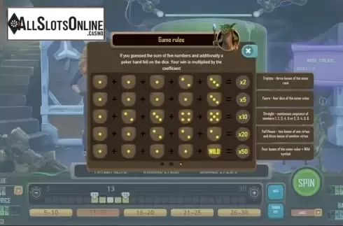 Paytable screen