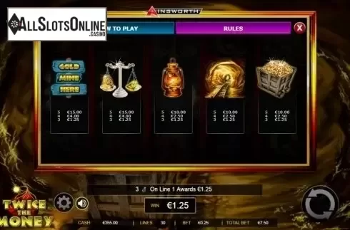 Paytable 5. Twice The Money from Ainsworth