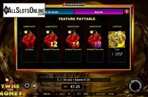 Paytable 4. Twice The Money from Ainsworth
