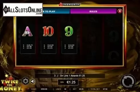 Paytable 3. Twice The Money from Ainsworth