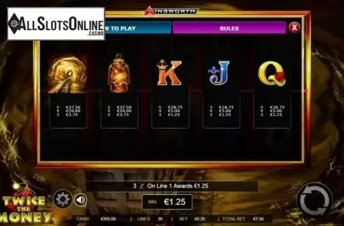 Paytable 2. Twice The Money from Ainsworth