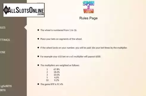 Game Rules screen