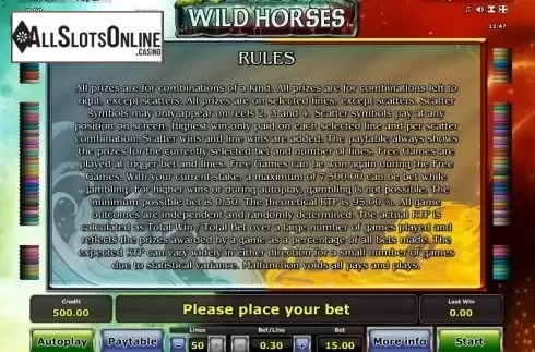 Paytable 4. Wild Horses (Green Tube) from Greentube