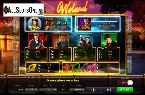 Paytable. Woland from Five Men Games