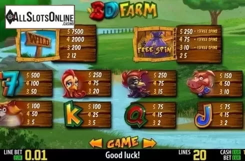 Paytable 1. 3D Farm HD from World Match