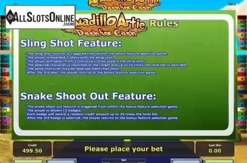 Paytable 4. Armadillo Artie from Greentube