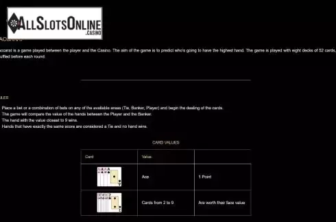 Game Rules screen