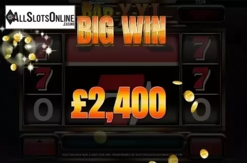 Big win screen. Bar X XL from Slingo Originals