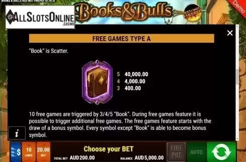 Paytable 3. Books & Bulls RHFP from Gamomat