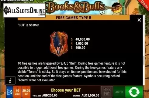 Paytable 4. Books & Bulls RHFP from Gamomat