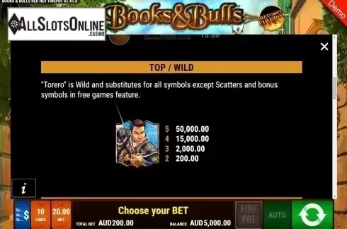 Paytable 2. Books & Bulls RHFP from Gamomat