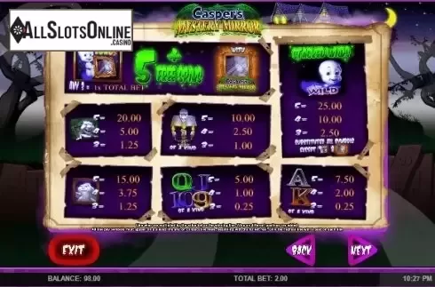 Paytable 1. Casper's Mystery Mirror from Blueprint