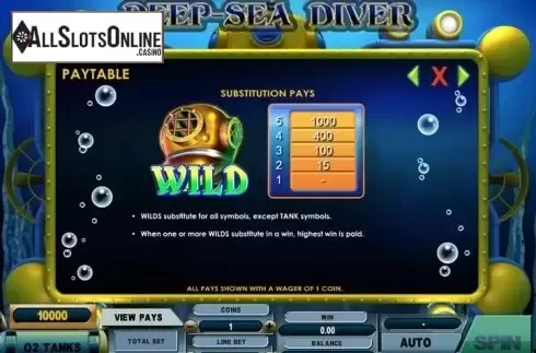 Paytable 3. Deep Sea Diver from Genesis