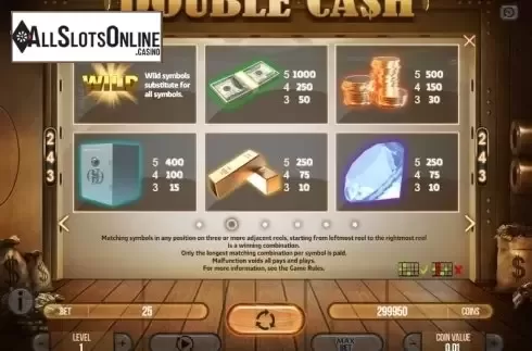 Paytable 2. Double Cash from Fugaso