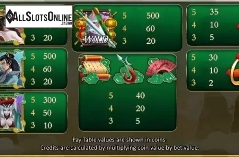 Paytable 5. Empress of the Jade Sword from Microgaming