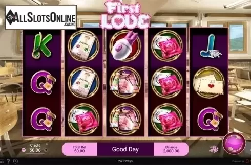 Reels screen. First Love from Spadegaming