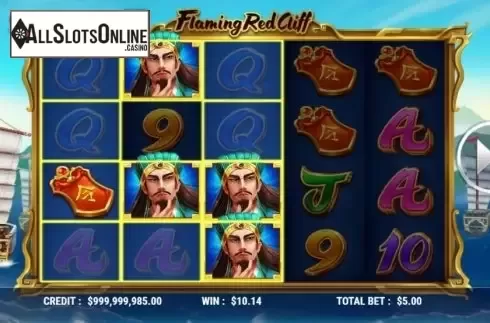 Win Screen. Flaming Red Cliff from Slot Factory