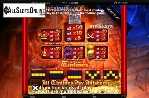 Paytable. Genie Jackpots Cave of Wonders from Blueprint